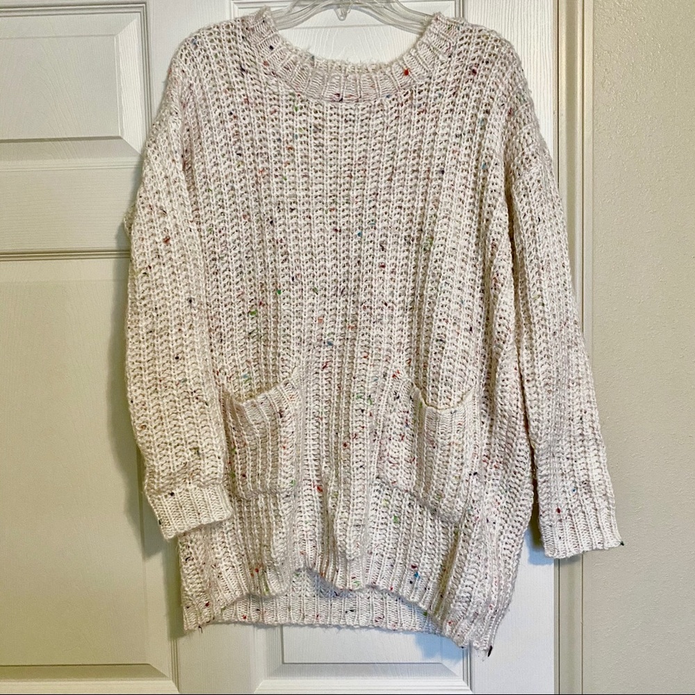 Boutique Rainbow Sprinkle Cream Tunic Sweater